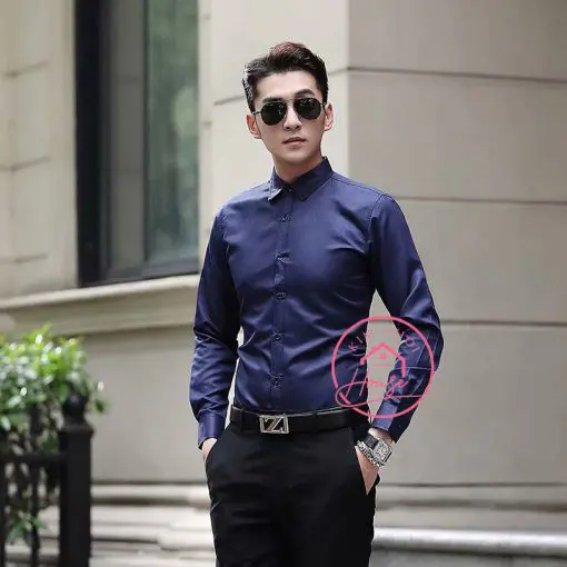 Áo Sơ mi nam màu xanh đen body