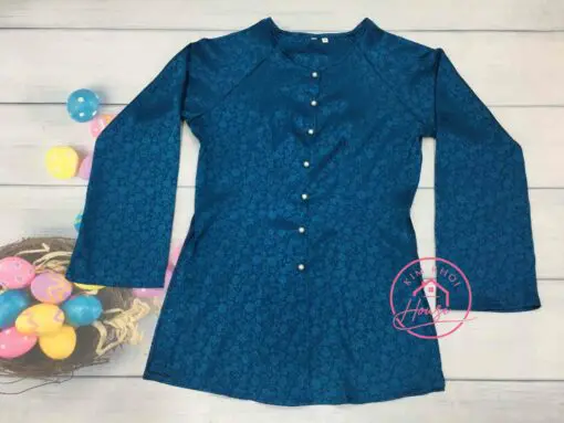 Áo Bà Ba Xanh Đậm Gấm Vân Hoa Bi