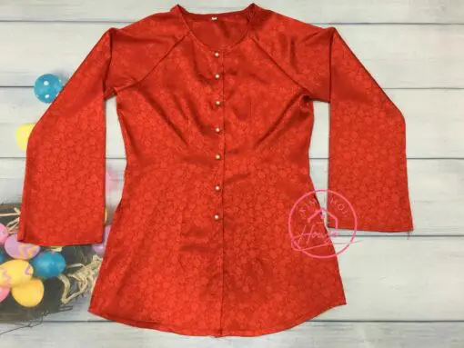 Áo Bà Ba Đỏ Gấm Vân Hoa Bi
