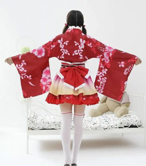 Kimono Yukata Đỏ ngắn cosplay lolita 