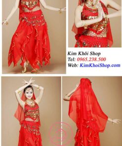 Belly Dance Ấn Độ Đỏ Váy Kim Tuyến