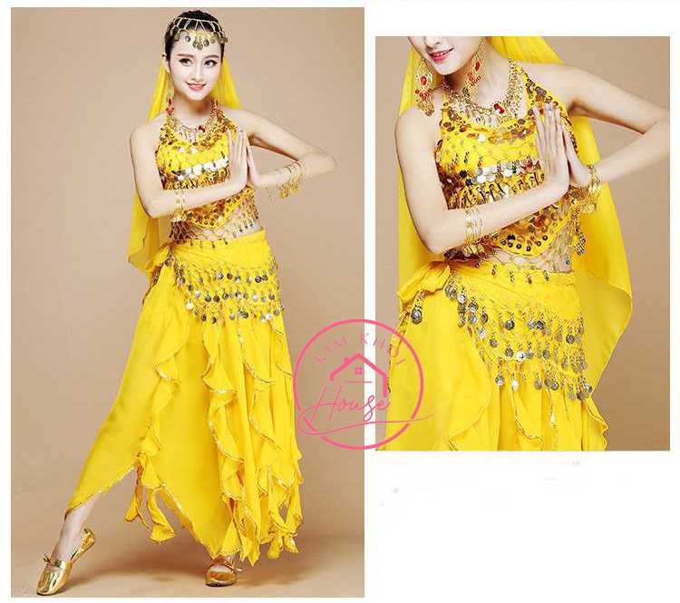 Belly Dance Ấn Độ Vàng Váy Kim Tuyến