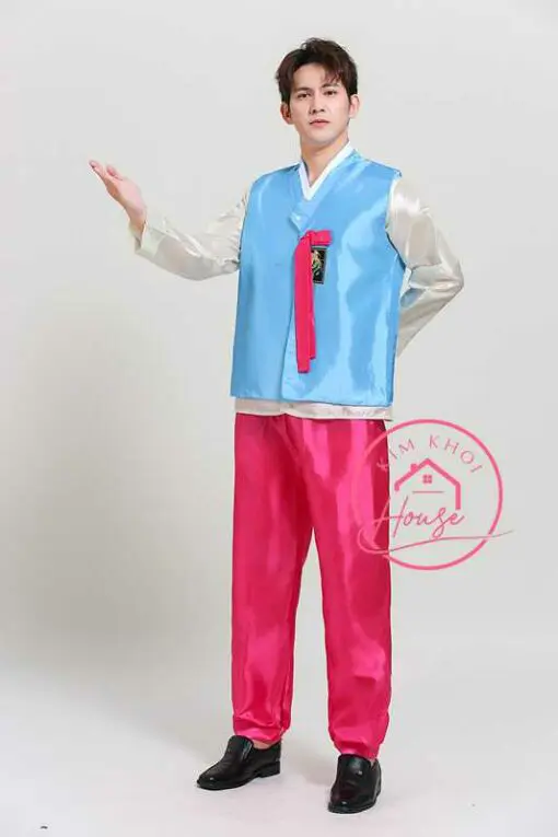 Áo Hanbok Hàn Quốc Nam Xanh Quần Hồng