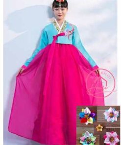 Áo Hanbok Hàn Quốc Nữ Xanh Váy Hồng