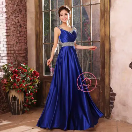 Váy Dạ Hội Lụa Xanh Bích Cao Cấp Kim Sa Viền (Eo 65 - 75cm)