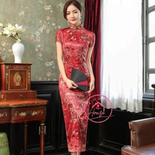 Sườn Xám cổ phong Đỏ
