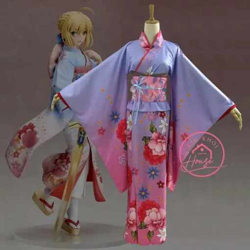 Kimono Yukata Hồng Tím hoa Mẫu Đơn