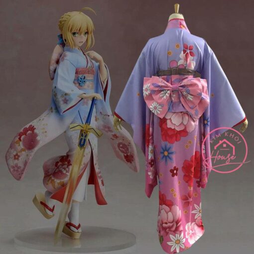 Kimono Yukata Hồng Tím hoa Mẫu Đơn