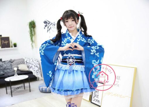 Kimono Yukata Xanh ngắn cosplay lolita