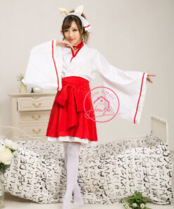 Kimono Yukata Trắng Đỏ ngắn cosplay lolita