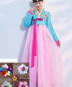 Áo Hanbok Hàn Quốc Nữ Xanh Váy Hồng Nhạt