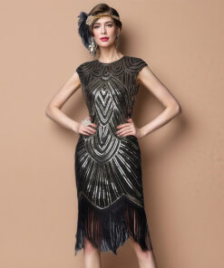 Váy Dự Tiệc Gatsby Đen Viền Bạc Tay Lỡ